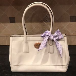 COACH White Madeline Authentic Leather Tote Bag